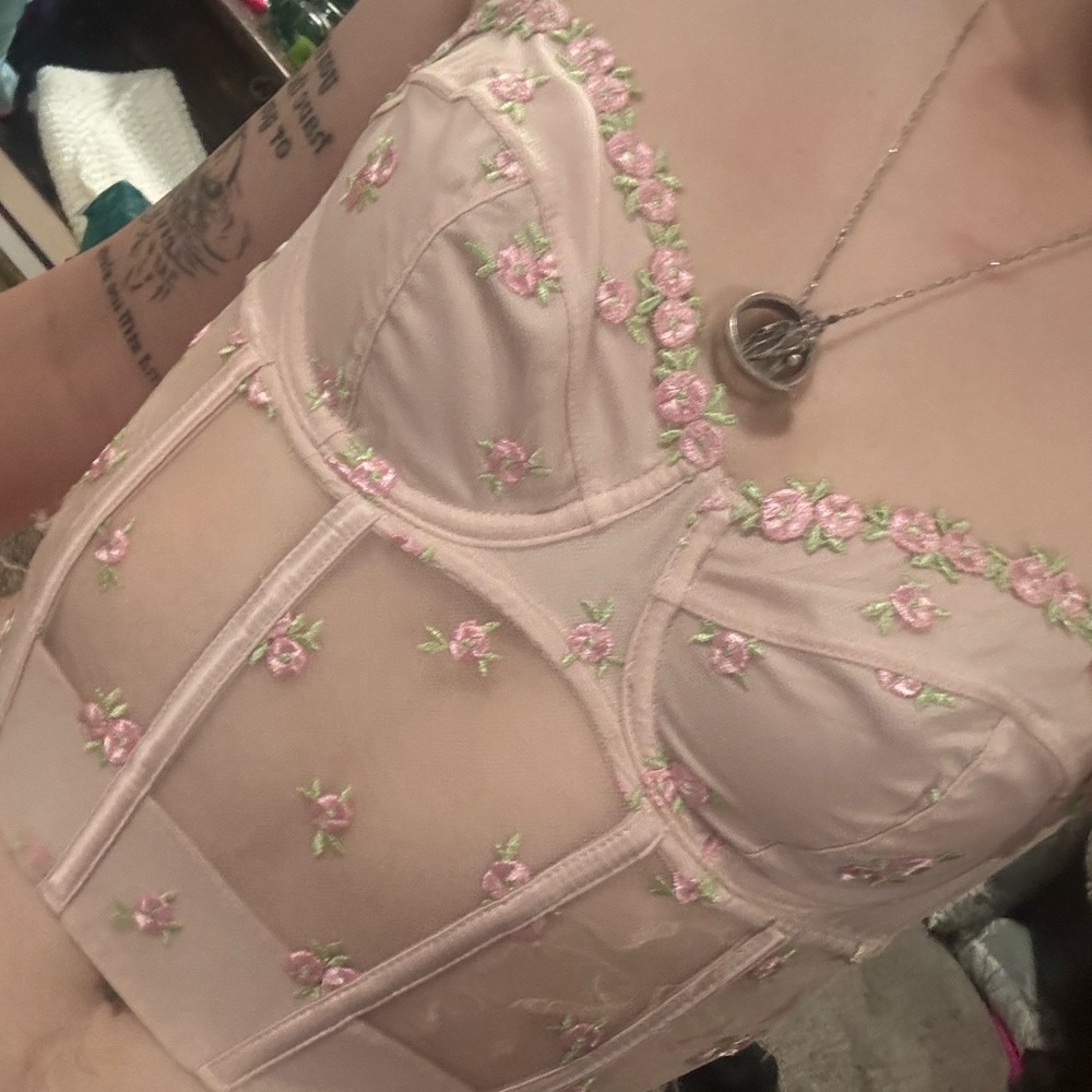 Victoria Secret Floral Embroidered Pink Bustier